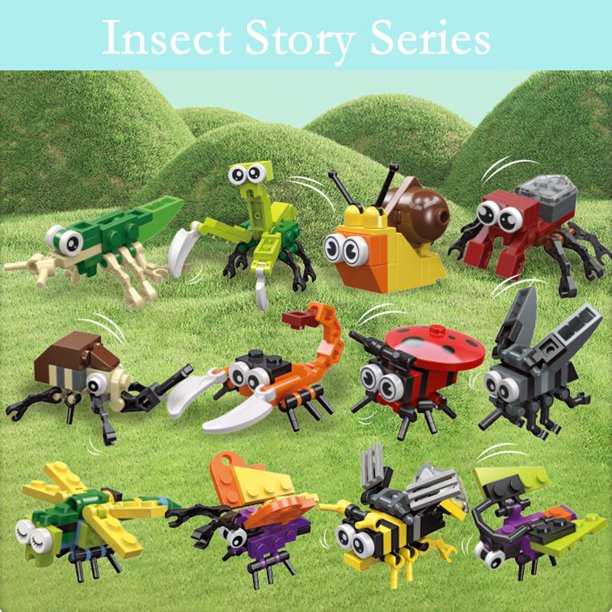 Bloques de construcción de la serie Mini Insectos Mariquita Libélula Mariposa Caracol Avispa Mantis Escarabajo Ladrillos Juguetes Regalos de Navidad para Niños