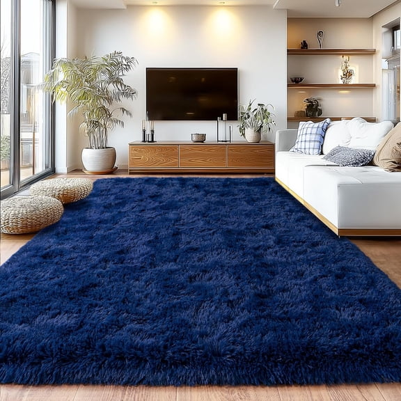 Shag Area Rugs for Living Room, Soft Fuzzy Plush Rugs, Upgrade Anti-Skid Modern Furry Rugs Fluffy Carpets for Kids Room Nursery Home Decor Dark Blue, 6X9 Feet
