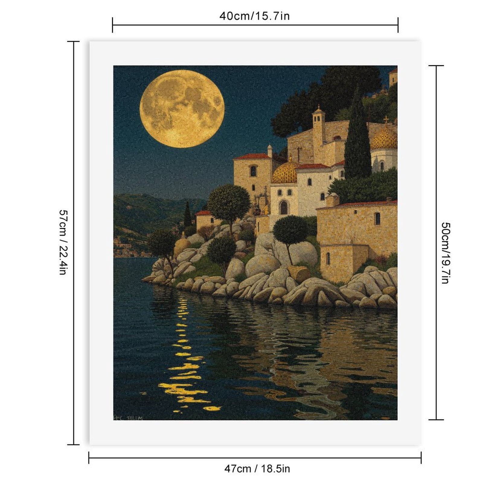 Paint by Numbers Kit for Adults, Mediterranean Night Moonlit Reflection Paint by Numbers, Easy Paint by Numbers Kit for Adults Beginner, DIY Adult Paint by Number Kits on Canvas, 12x16in Home Decor