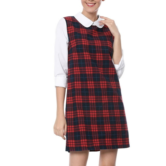 INSPIRE CHIC Women's Christmas Peter Pan Dress 60s Color Block Mini Long Sleeve Dresses XS Red