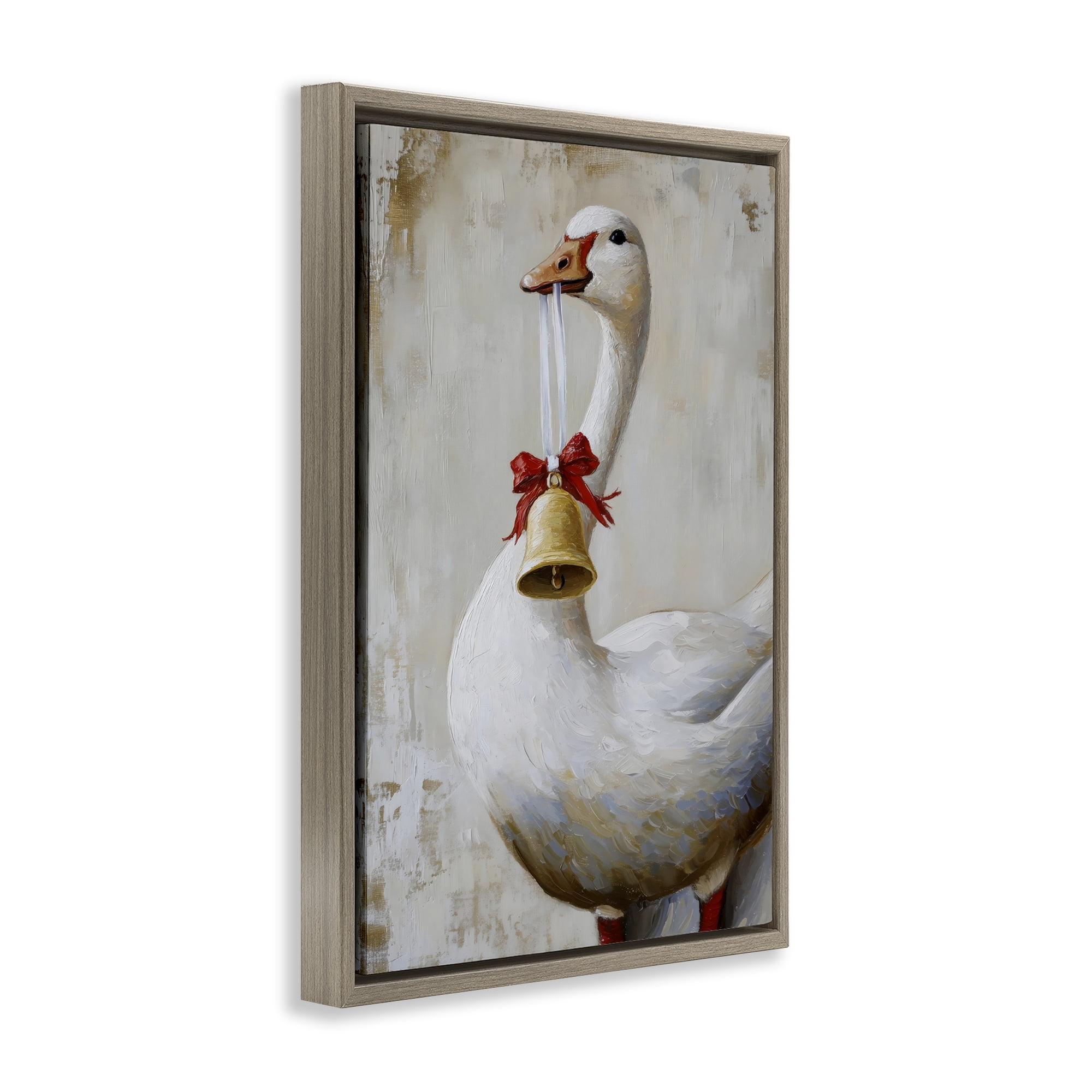 Festive Jingle Goose Brown Framed Floater Canvas Wall Art, design by Petal Prints Design