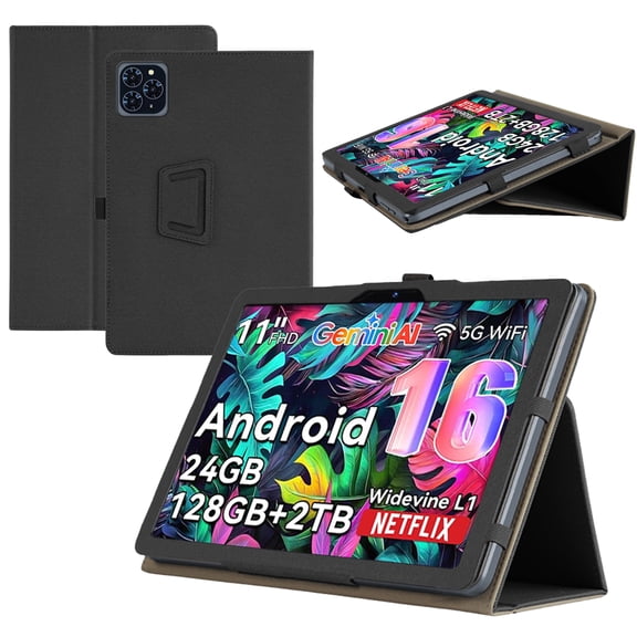 【RUIXH】for TABWEE T90 11 in Tablet Case TABWEE Android 16 Tablet Case Premium PU Leather Lightweight and Portable Built-in Stand and Pen Slot Design With Wrist Strap (Black)