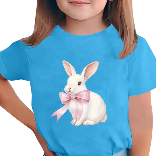Camiseta de Manga Corta Crop Top para Niños de Pascua de Manga Corta Impresa con Suave 95% Poliéster 5% Spandex, Cuello Redondo Casual Versátil Top para Niños Diario
