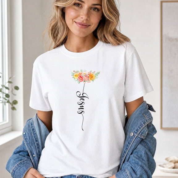 Jollimate Floral Jesus T-Shirt, Women's Faith Shirt, Religious Gift For Her, Believer Gift
