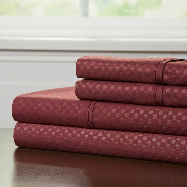 Embossed Sheet Set, Burgundy, Queen, 100% Polyester ...