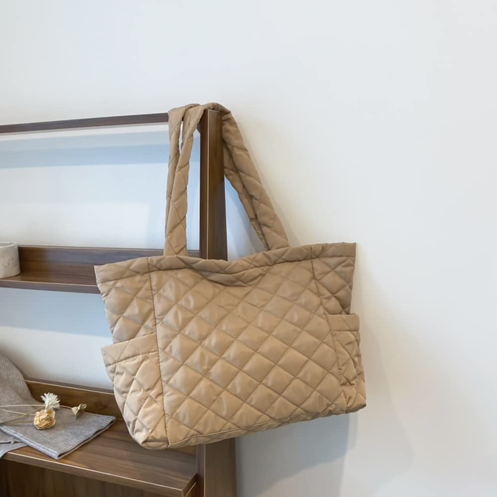 CoCopeaunt Quilted Tote Bags for Women Lightweight Puffer Padding Shoulder Bag Large Nylon Tote Handbag Zipper Closure