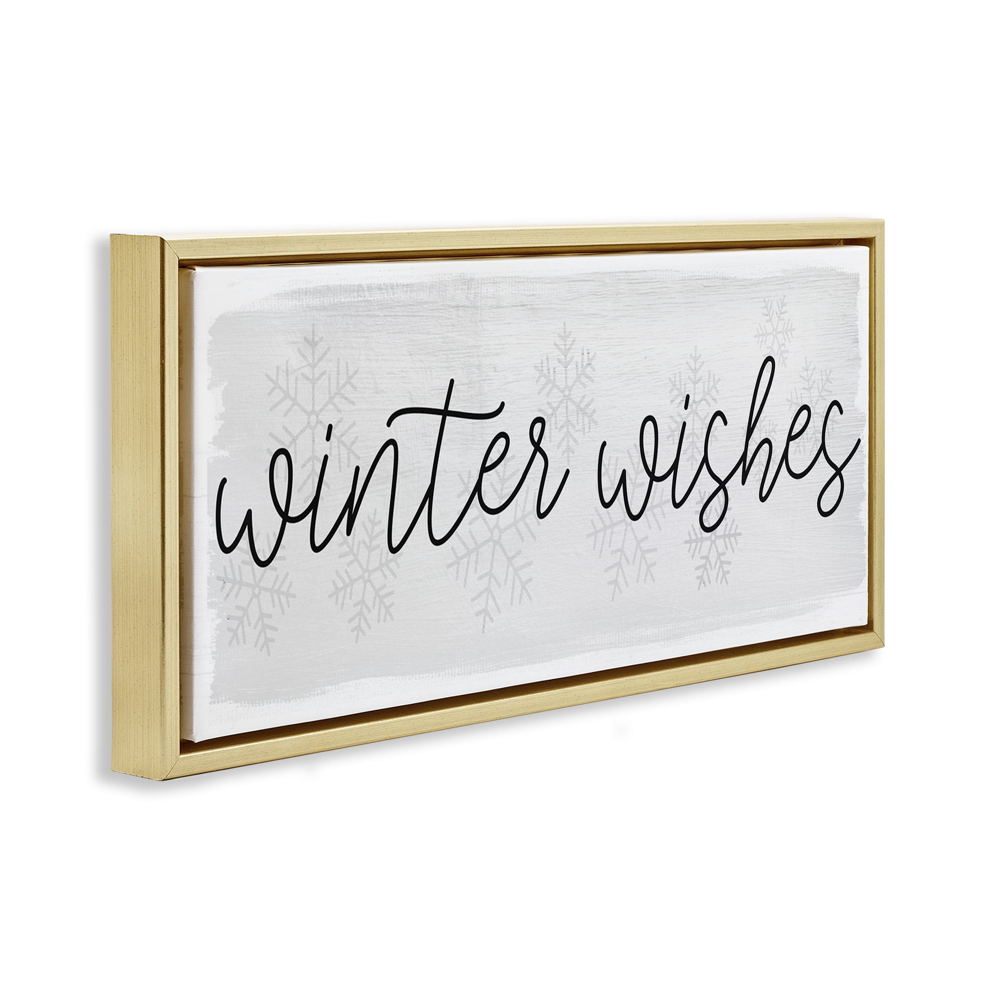 Stupell Industries Winter Wishes Sentiment Inspirational Painting Gold Floater Framed Canvas Art Print Wall Art, 25 x 11