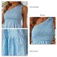 thumbnail image 5 of Vestido informal de mujer con un solo hombro fruncido y dobladillo empalmado, sin mangas para citas, vestido de verano con flores azules, 5 of 6