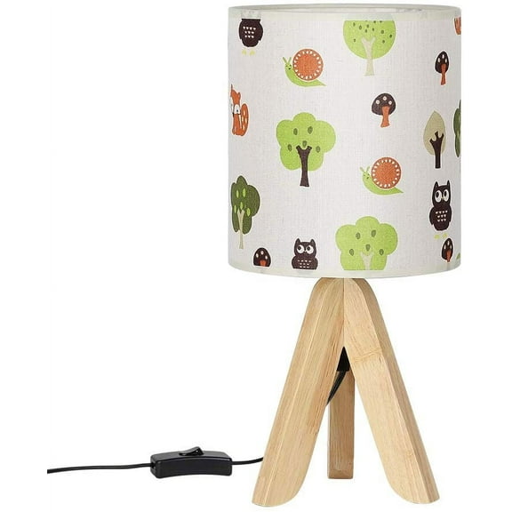 Tripod Table Lamp - Modern Kids Nightstand Lamp with Fabric Cartoon Lampshade