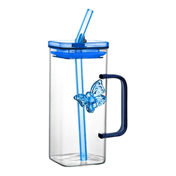 Product Classification Glass&Bottle Cup and Bottle 2 | Heat Straw Glass Cup 350ML for Cold Drinks Juice Milk Coffee with Lid Glass Texture Beverage for Everyday Use