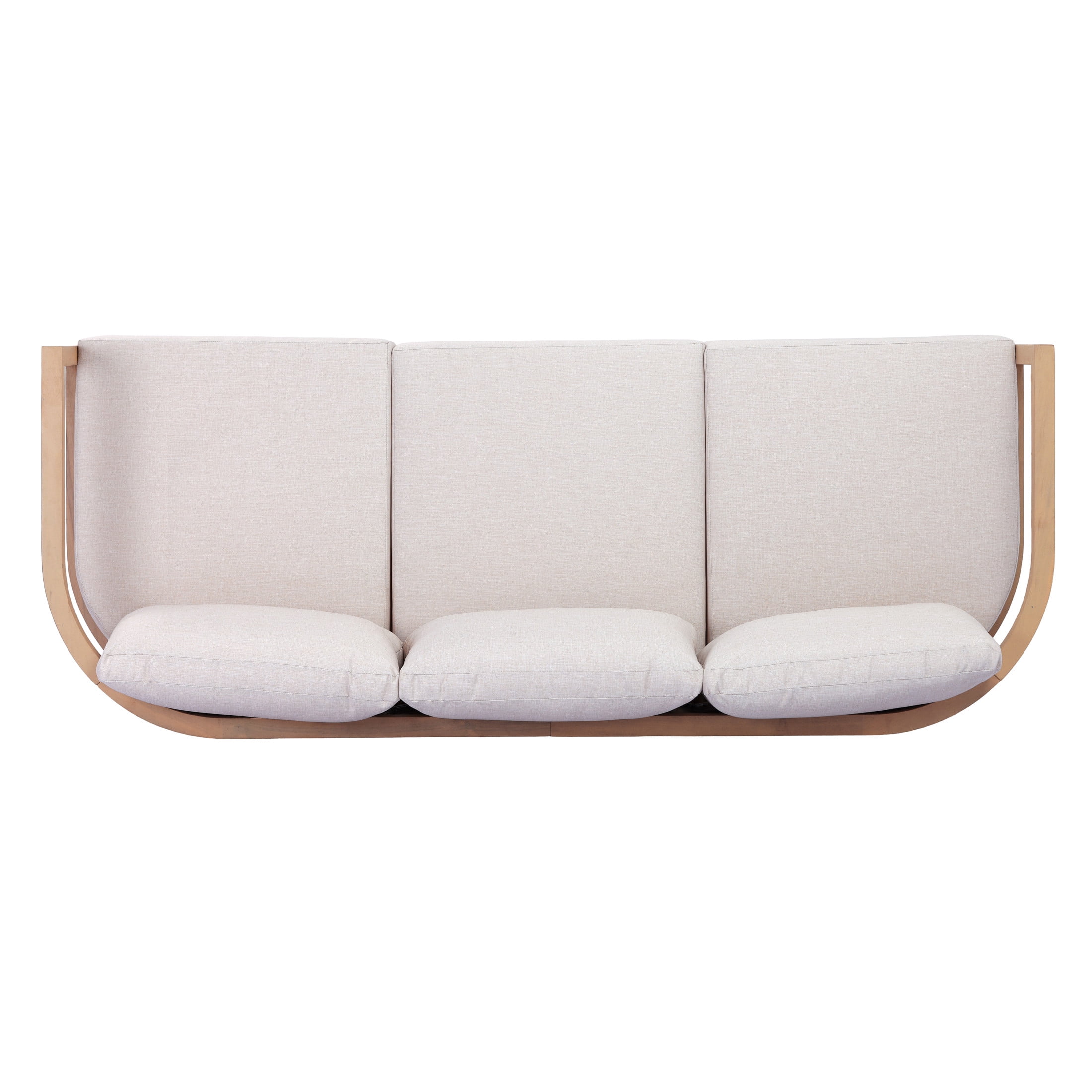 Christopher Knight Home 3-Seater Outdoor Acacia Wood Sofa, Rattan Back and Beige Cushion, Light Teak