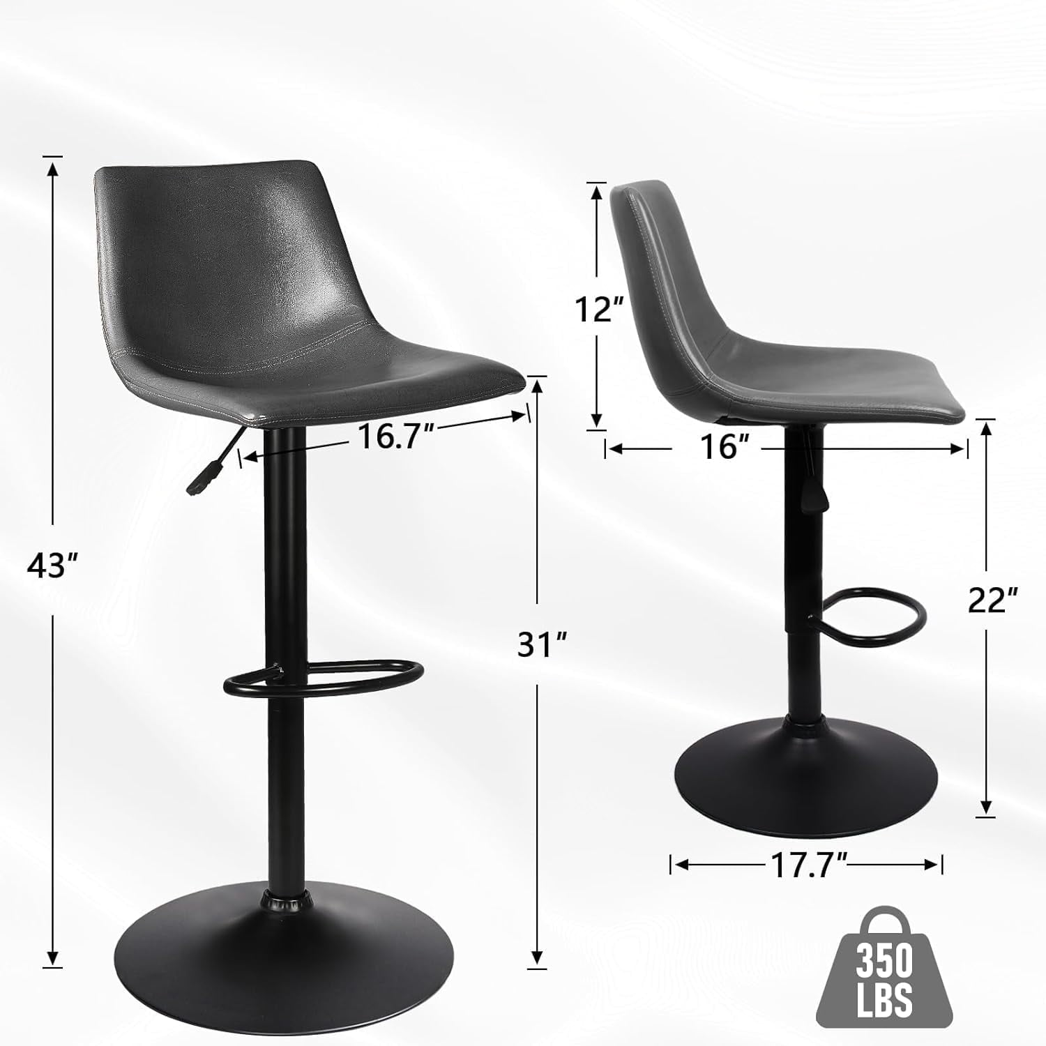 Vitesse Bar Stools Set of 4 Modern Swivel Bar Chairs, Barstools Counter Height with High Backrest, Adjustable Faux Leather Upholstered Bar Stool for Bar, Kitchen, Dining Room