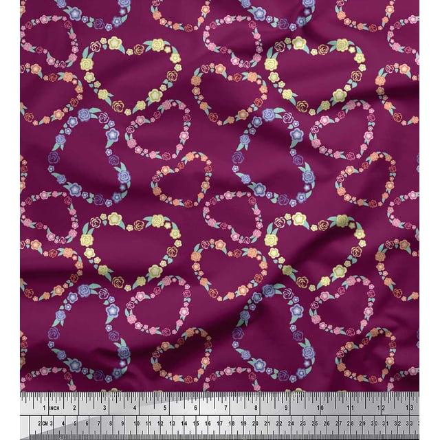 Soimoi Moss Georgette Fabric Floral & Heart Print Sewing Fabric Yard 42 Inch Wide