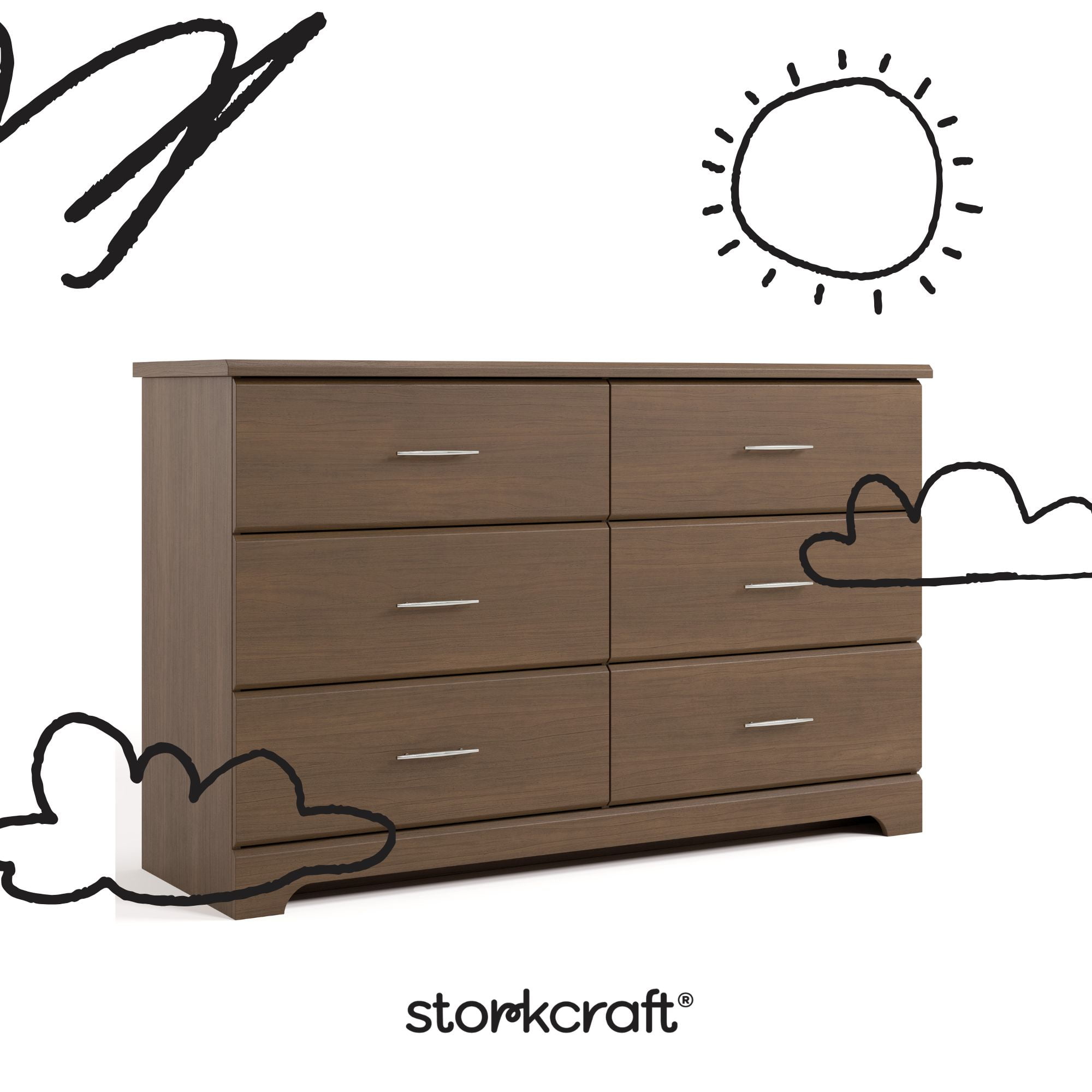 Storkcraft Brookside 6 Drawer Nursery Double Dresser, Hazelnut