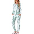 thumbnail image 2 of INSPIRE CHIC Women's Long Sleeve Pajama Sets Star Printed Knit Sweatshirt 2 Piece Sleepwear M Green Tie dye, 2 of 5