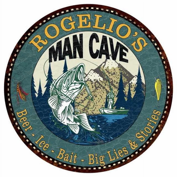 ROGELIO'S Man Cave Fishing 12" Round Metal Sign Garage Bar Décor 200120004434