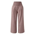 thumbnail image 4 of HNMKIU Womens Pants Solid Color Elastic High Waist Wide Leg Long Casual Style with Belt and Pocket Trousers for Women Light Pink,XXL, 4 of 5
