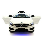 MERCEDES CLA45 AMG 12V BATTERY POWERED KIDS RIDE-ON TOY CAR WITH PARENTAL REMOTE LED WHEELS MP3 LEATHER SEAT | WHITE