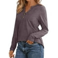 thumbnail image 3 of Womens Long Sleeve Shirts Business Casual Outfits Dressy Tops Blouses Henley V Neck Fall Clothes Loose Fit Tunic, 3 of 5