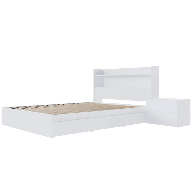 Nexera Harper 3-Piece Reversible Storage Bedroom Set, White, Double