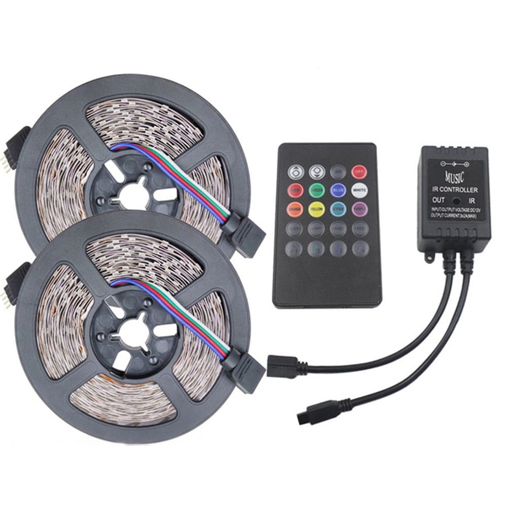 10M 3528RGB LED Strip WATERPROOF Flexible Light 12V Music IR Remote Controller 