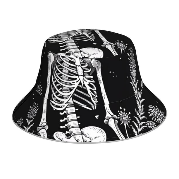 Balery Vintage Black white Plant skull Sombreros para el sol para hombre y mujer, sombrero de pescador con UPF 50+