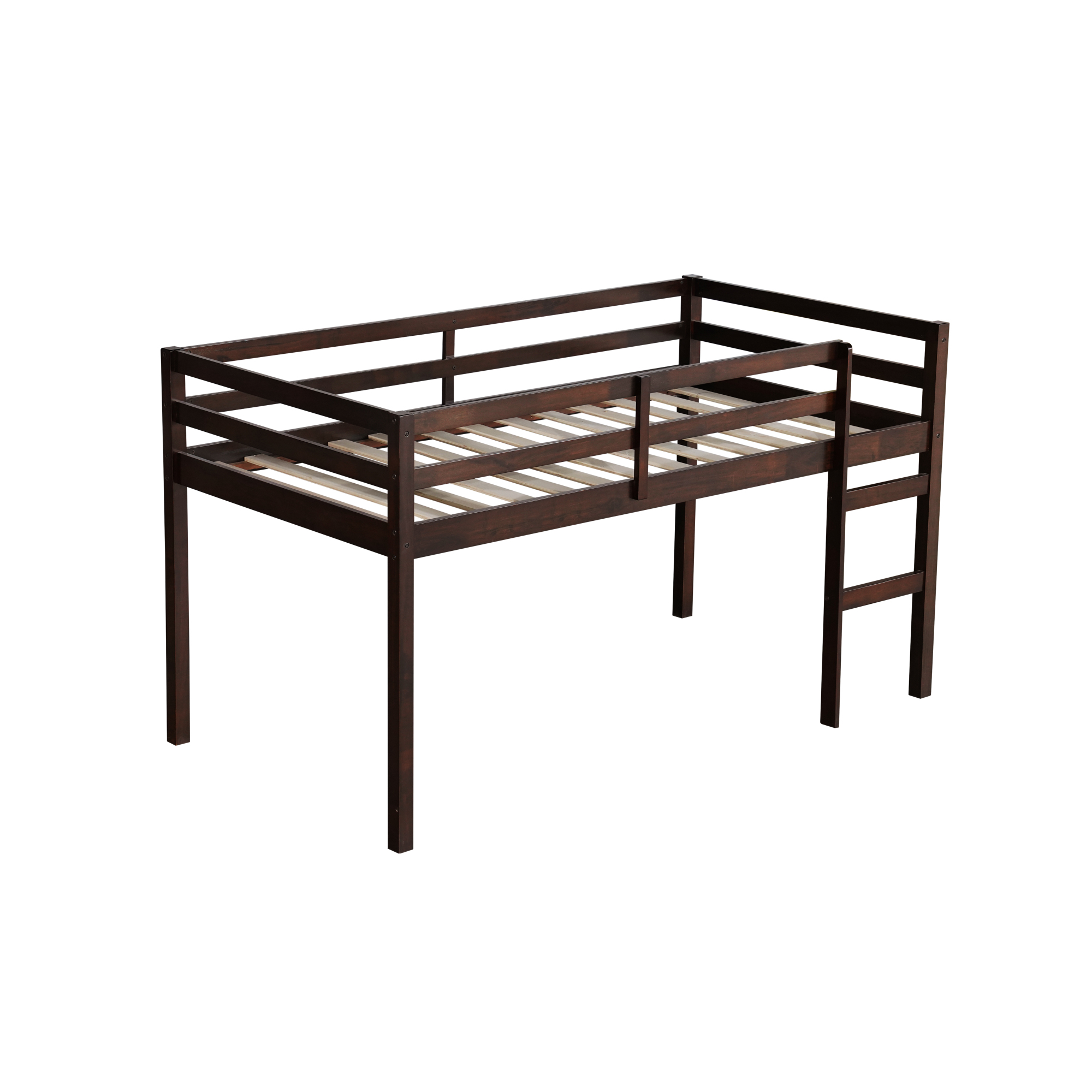 Leumius Twin Loft Bed with Ladder, Bed Platform of Strengthened Slats Solid Wooden Bed for Boys Girls Espresso