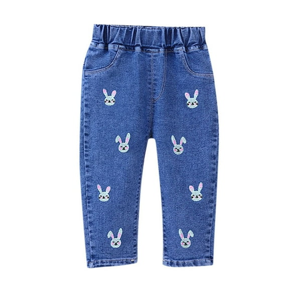 Kids Jeans Girls Bell Bottoms Embroidered Jeans High Waisted Girls Wide Leg Pants with Pockets for Girls 12-18 Months