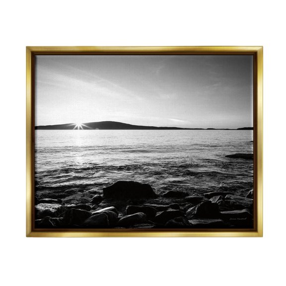 Stupell Industries Frenchman Bay Nautical Seascape Photograph Metallic Gold Floating Framed Canvas Print Wall Art, Design by Laura Marshall