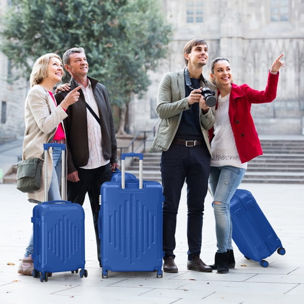 Complete 4-Piece ABS Luggage Set with Diamond Pattern & Reinforced Corners (Deep Blue)