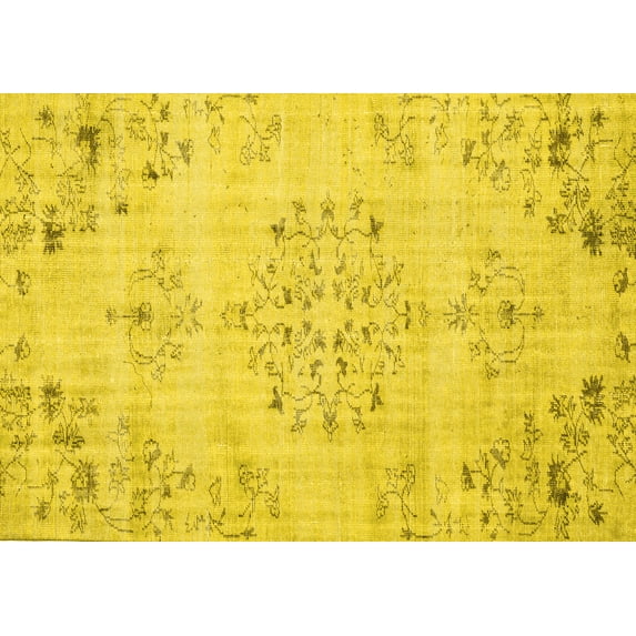 Ahgly Company Machine Washable Indoor Rectangle Persian Yellow Traditional Area Rugs, 8' x 10'