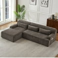 thumbnail image 2 of L-Shape Chenille Luxury Sectional Sofa with Side Pocket, Oversized Mnimalist Design Couch, Comfy Sleeper Sleeper Sofa Couch for Living Room, Apartment, No Assembly Required, Brown, 2 of 9