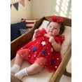 thumbnail image 5 of Lairauiy Baby Girls Independence Day Romper Dress 3 6 9 12 18 Months Flying Sleeve Star Embroidery Mesh Bodysuit with Headband for 4th of July, 5 of 9