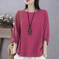thumbnail image 4 of Summer Akafmk 3/4 Sleeve Shirts for Women,Summer Womens Cotton Linen Top,Casual Oversize Solid Color Round-Neck Imitation Top, 4 of 4