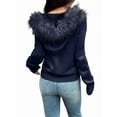 thumbnail image 4 of Women'S Zip Up Cardigan Sweater Cable Faux Fur Hoodies Long Sleeve Jacket Knit Outfits Y2K Navy Blue M, 4 of 9