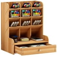 thumbnail image 1 of Organizador de escritorio de madera, cajón multifuncional, caja de almacenamiento de papelería, soporte para bolígrafos para el hogar, la oficina, la escuela, cerezo, 1 of 6