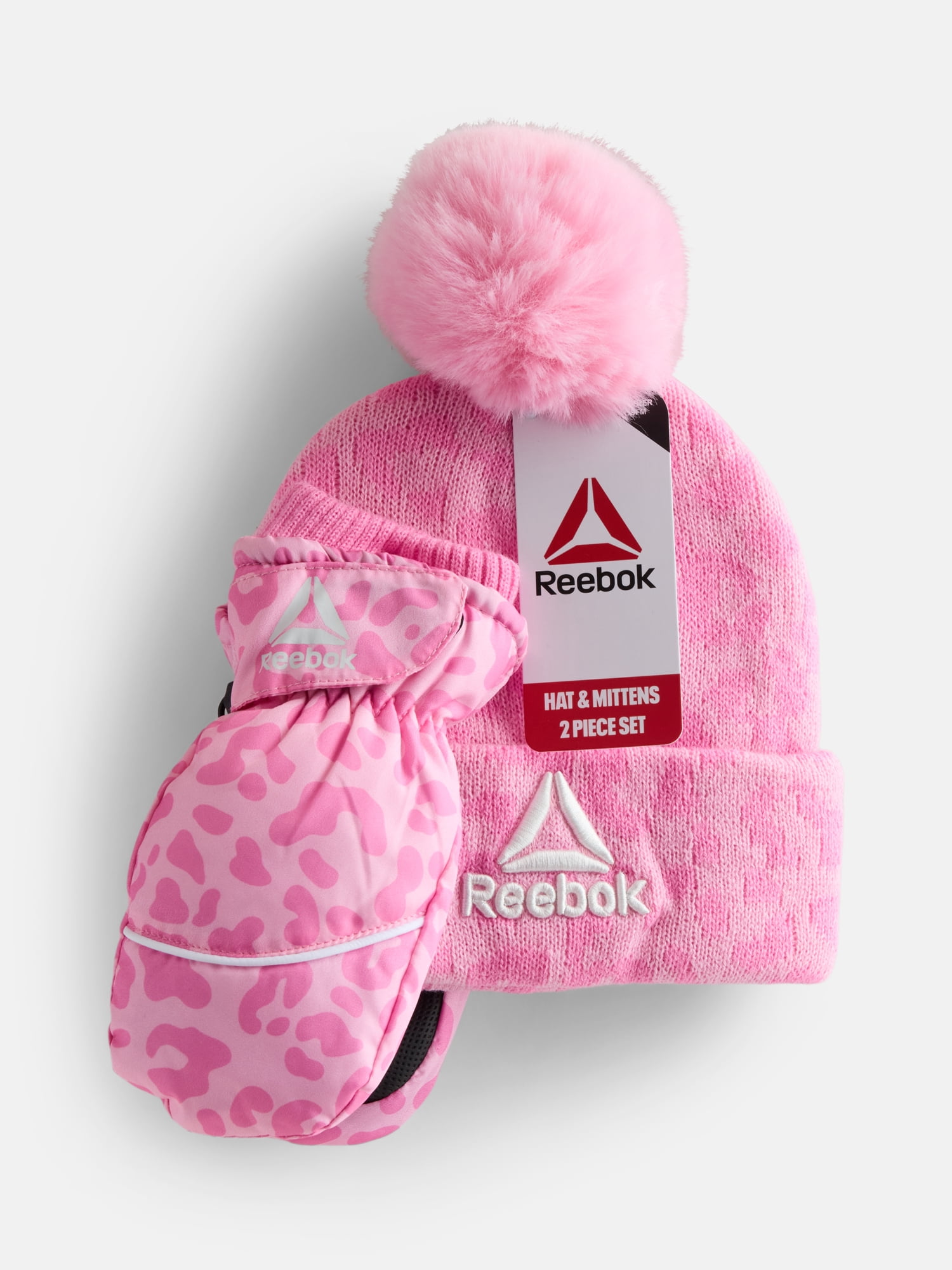 Reebok Toddler Girls' Beanie Hat and Sport Mittens Set, 3-Piece, One Size