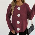 thumbnail image 3 of Floral Crew Neck Sweaters Womens Fall Chunky Knit Pullover Tops Loose Fashion Long Sleeve Ladies Sweater Wine, M, 3 of 6