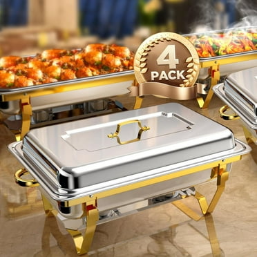 Jacgood Chafing Dish Buffet Set 4 Pack,8QT Stainless Steel Chafing Dishes for Buffet, Chafers and Buffet Warmers Sets for Parties, Events, Wedding, Camping, Dinner-Gold