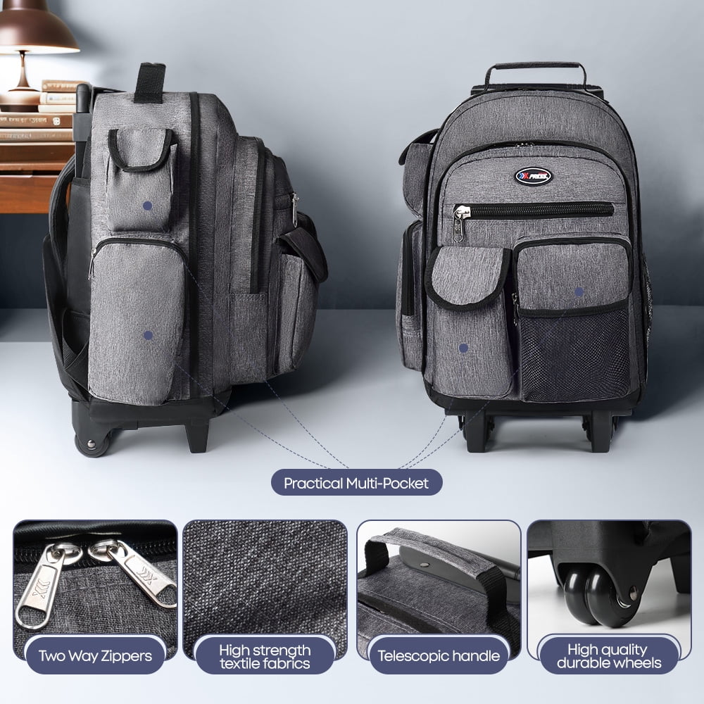 20" Rolling Backpack for Women Men,2 in 1 Carry On Travel Backpack with Wheels & Telescopic Handle for Work, Weekend, School & Short Trips, Grey, JH2560