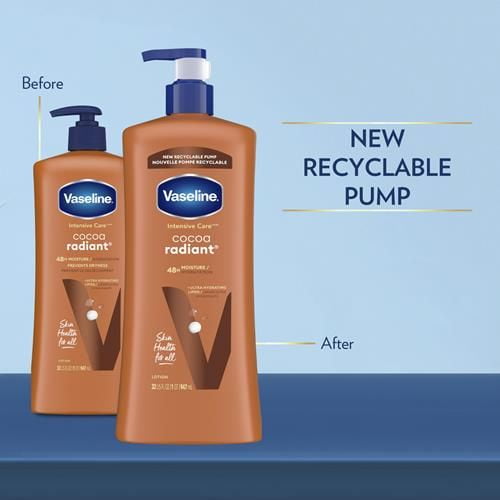 Vaseline Intensive Care Body Lotion Cocoa Radiant For Dry Skin Lotion Made With Ultra-Hydrating Lipids And Pure Cocoa Butter For A Long-Lasting, Radiant Glow 32 Oz - Pack of 2