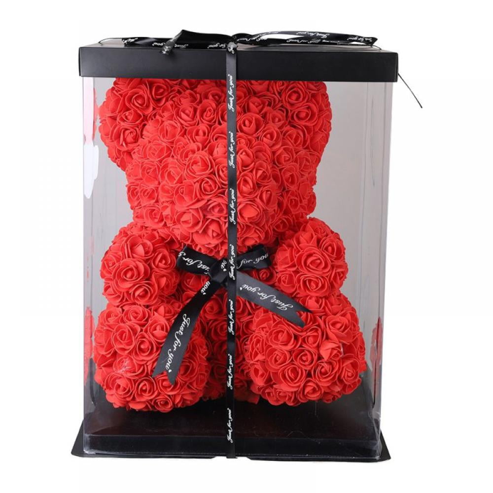 Gift box teddy bear flower 2 sizes with ribbon present just for you black large 