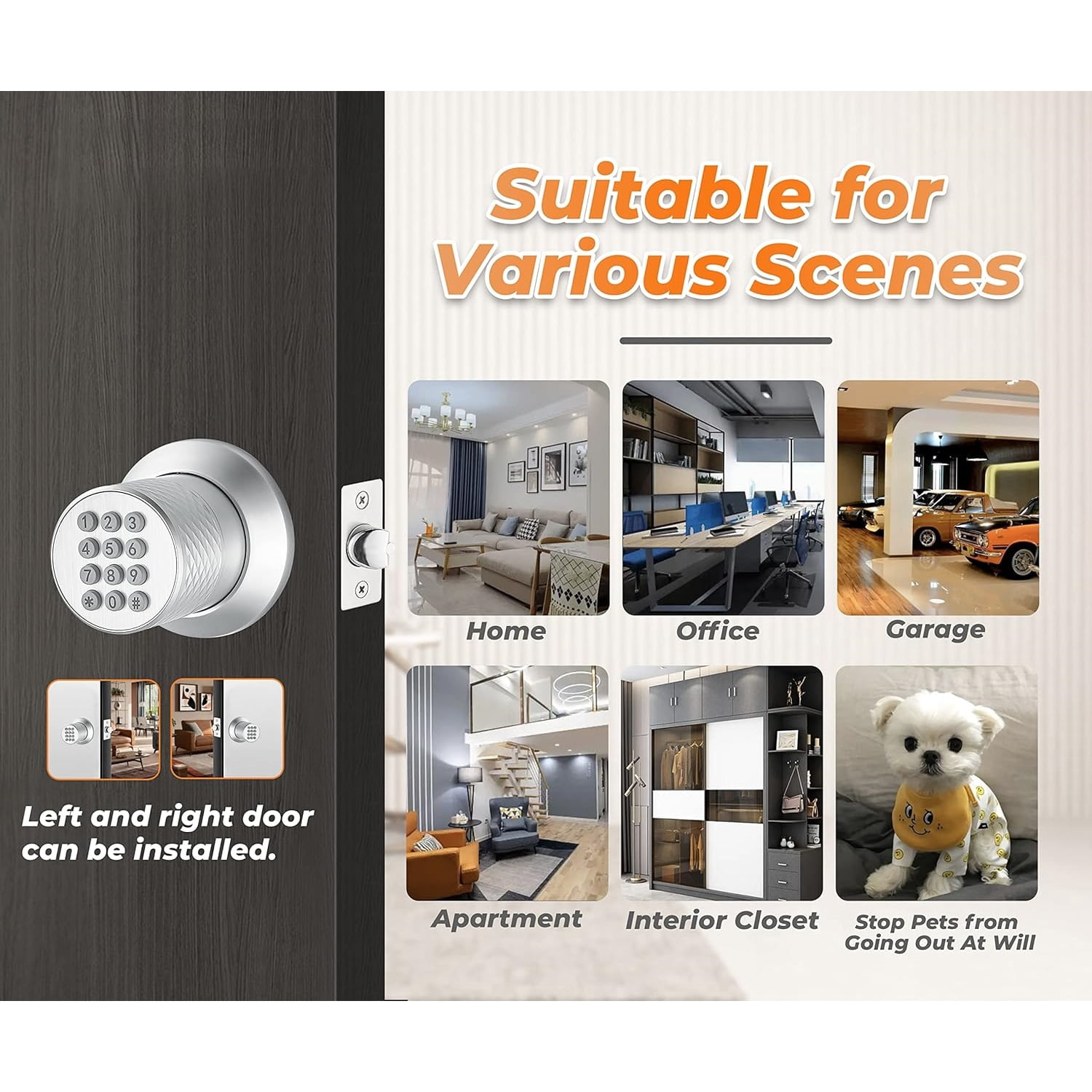 Electronic Keypad Door Knob, Smart Keyless Entry Door Knobs, Code, Anti-Slip Handle, 2.5s Auto Lock, Waterproof Door Lock, Easy to Install for Home, Office, Apartments and Garage Silver