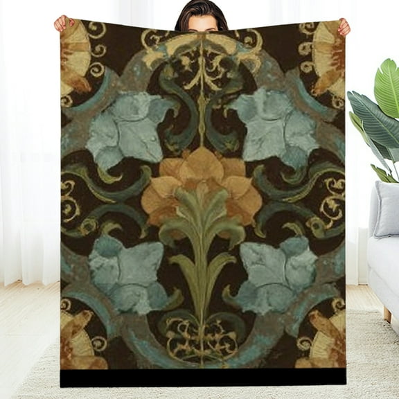 Creowell Lightweight Flower Design Art Nouveau Fuzzy Blanket - Reversible Soft Cozy Multi-Purpose Gift for All Seasons 30*40in