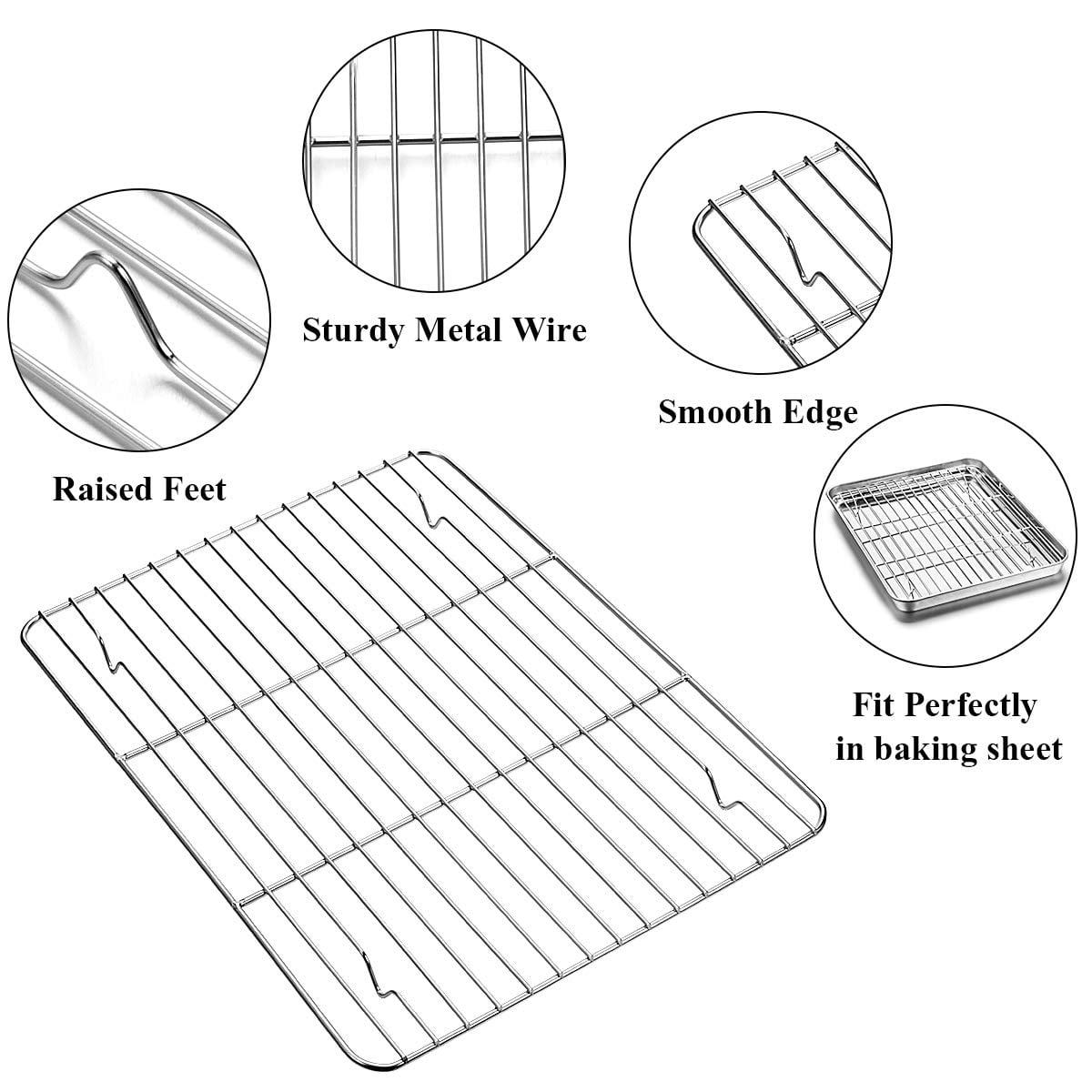 Baking Sheet With Rack Set [2 Sheets + 2 Racks]  Stainless Steel Cookie Pan Tray Cooling Size 12 X 10 1 Inch Non Toxic & Heavy Duty Easy Clean