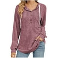 thumbnail image 2 of Sweatshirt for Women Ndbuld Fashion Woman Solid Color Button Pocket Loose Long Sleeve Causal Hoodie Sales&nbsp;Today&nbsp;Clearance Wine L, 2 of 8