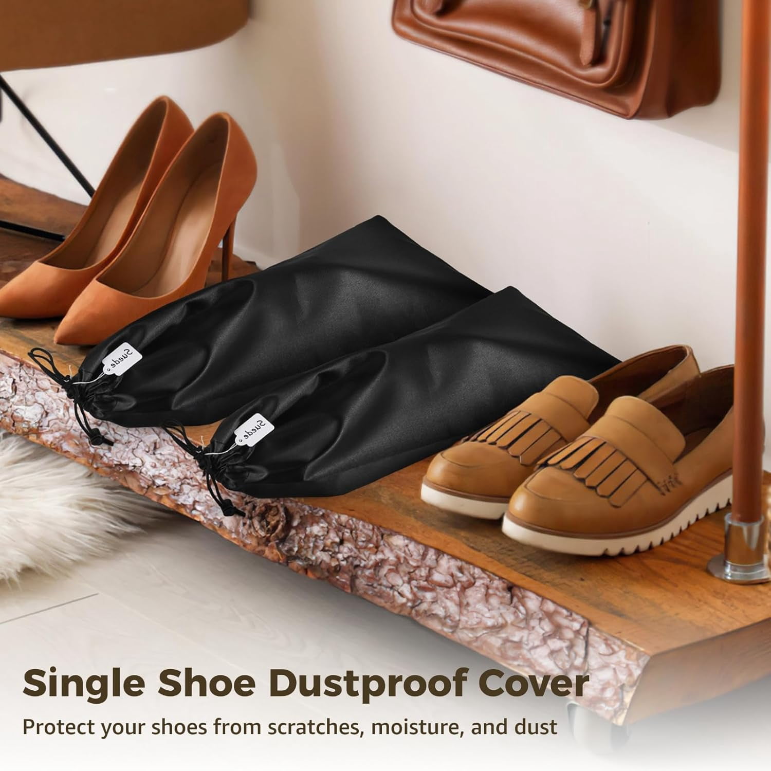 14 PCS Shoe Bags for Travel, Black Satin Single Travel Shoe Bags for Packing In Suitcase, Portable Shoe Covers for Leather Shoes Heels Boots, Lightweight Shoe Packing Organizer