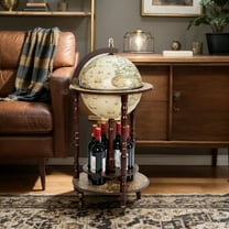 GVN Wine Storage Shelf, Wine Rack,17 Inch Italian Style Design Wooden Globe Liquor Bottle Wine Rack with Wheels