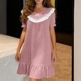 thumbnail image 2 of Mlkoz Dress for Women Ruffles Short Sleeve Lace Loose Casual Short T-Shirt Dress Pleated Hem Sleepdress, 2 of 7