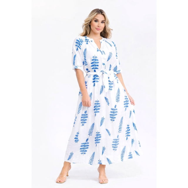 Vestido bordado de hojas Roman Fashion /Tallas Extras, 6068 (Blanco) blanco 40